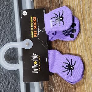Thrills & Chills Glow In The Dark Pet Dog Socks Purple Black Spiders Set of 4